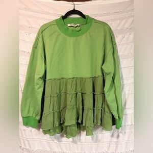 Three Bird Nest mixed media tiered long sleeve top